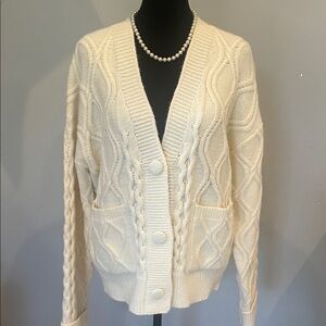 Cream Cable Knit Cardigan Sweater oversized medium nasty gal like new
